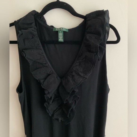 Lauren Ralph LRL Eyelet Lace Ruffle Black Midi Dress Preppy Coffee Brunch Date - Picture 8 of 16